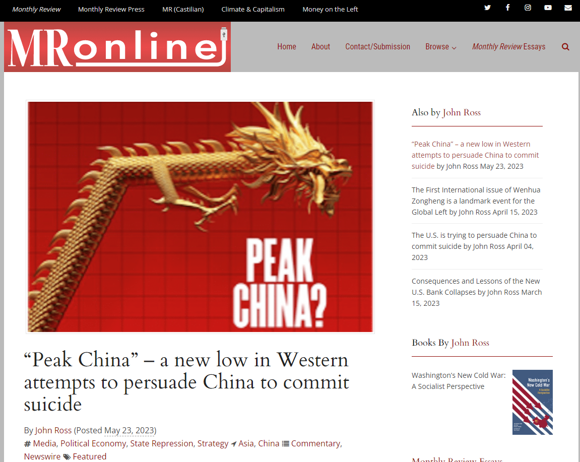 John Ross:“Peak China” – a new low in Western attempts to persuade