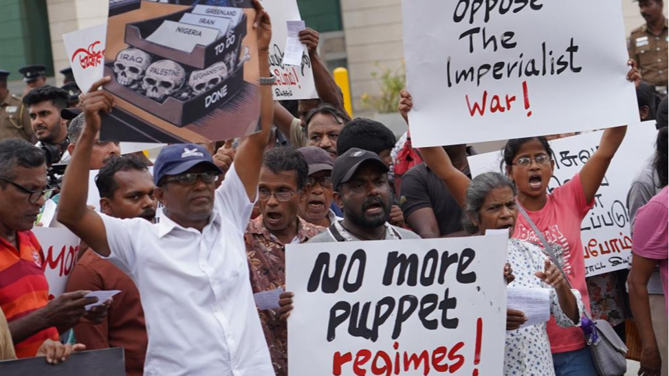 People take part in a rally opposing U.S. attack on Venezuela outside the U.S. Embassy in Colombo, Sri Lanka, January 5, 2026. /Xinhua