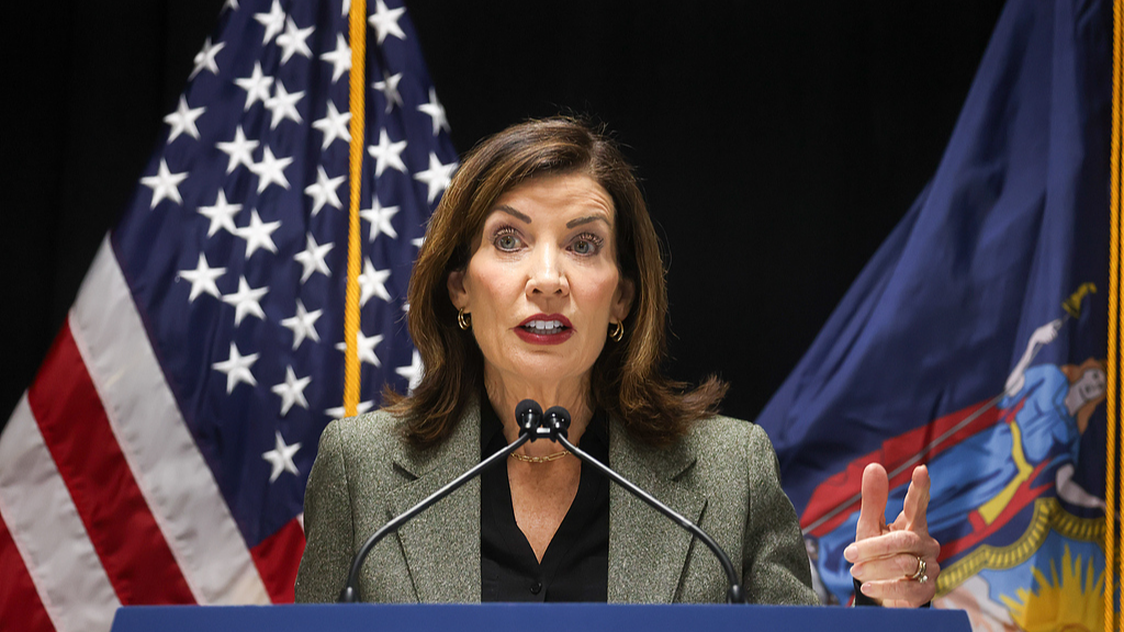Kathy Hochul, governor of New York, speaks during a news conference in New Rochelle, New York, U.S., February 18, 2026. /VCG